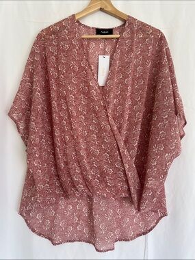 Aakaa Rose-Mauve Floral Faux-Wrap Blouse